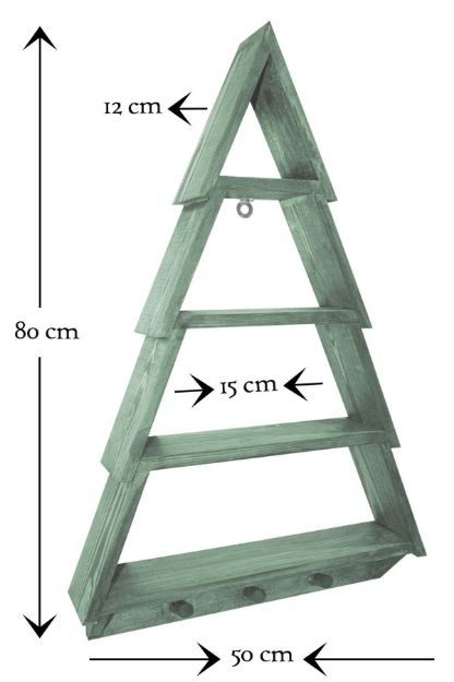 Askılıklı Dekoratif Masif Doğal Ahşap 4 Katlı Duvar Rafı & Kitaplık – Büyük Boy, Yeşil resmi